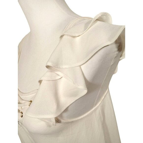 Express Womens White Spaghetti Strap Lace Up Cold Shoulder Cami Ruffle Sleeve La - Picture 5 of 9